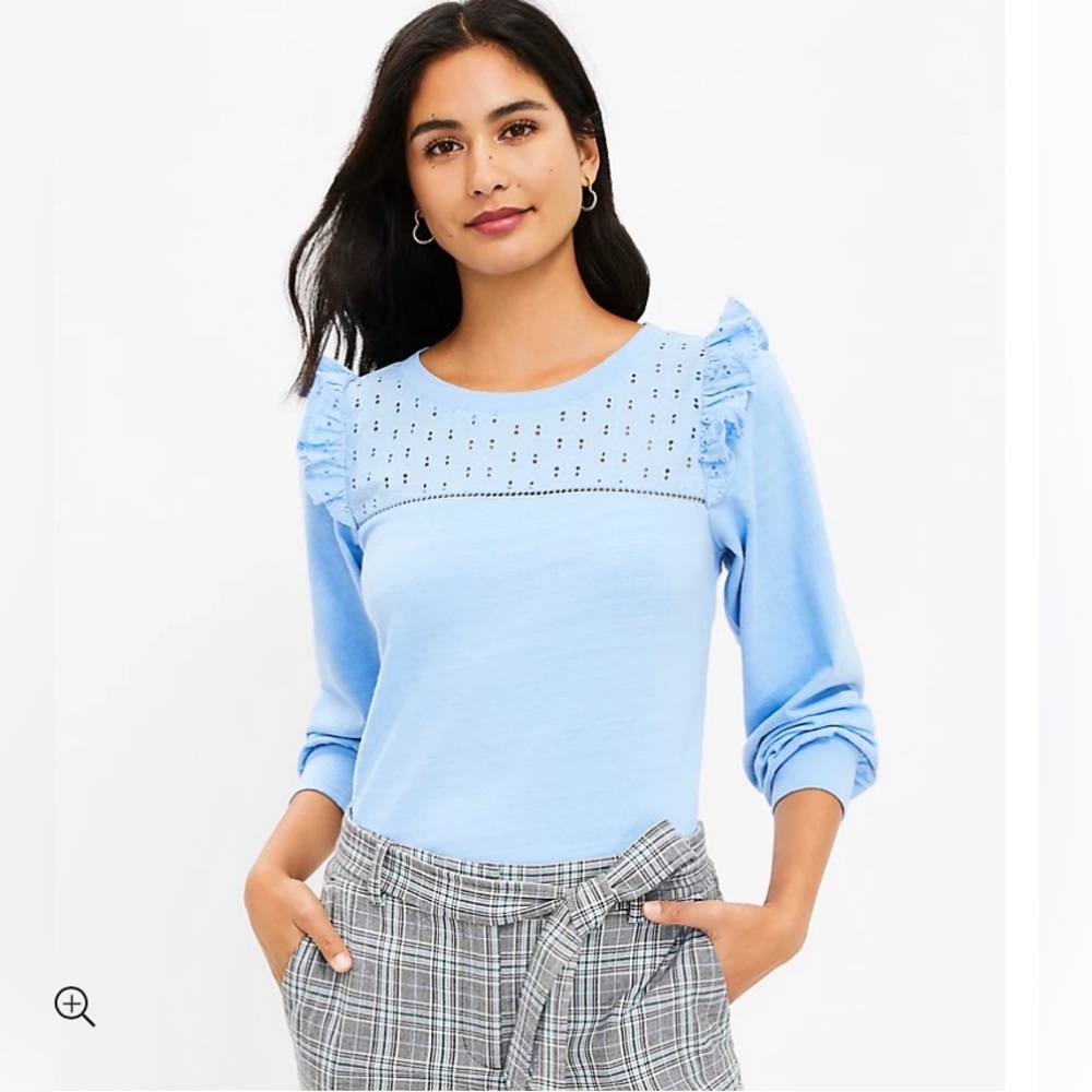 LOFT‎ NWT Eyelet Yoke Ruffle Shoulder Sweatshirt